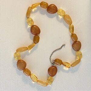 Amber Look Plastic Bead Necklace with Silver Tone Clasp